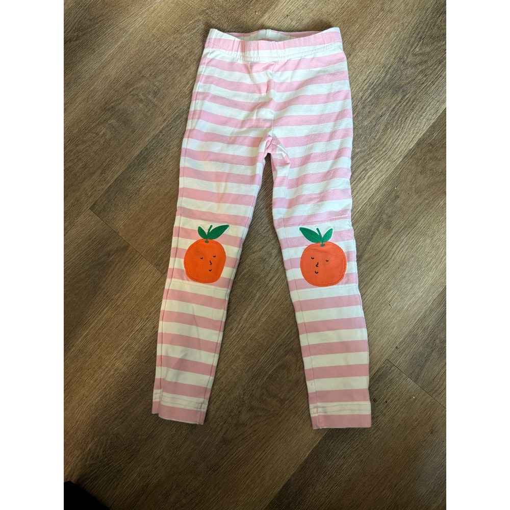 Hanna Andersson Girls Pink White Striped Orange Knee Patch Leggings Size 4 100cm